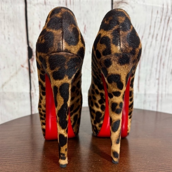 CHRISTIAN LOUBOUTIN Highness 160 PonyHair Leopard Print Peep Toe Platforms 38 EU - Picture 12 of 17